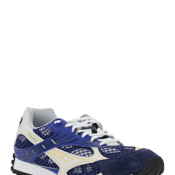 Bottega Veneta Shoes Bottega Veneta Men 'Orbit' Blue Sneakers With Logo Lettering Print In Lightweight Techno Mesh Man Comfortable Everyday Designer Shoes