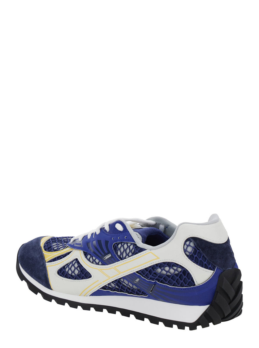 Bottega Veneta Shoes - Bottega Veneta Men 'Orbit' Blue Sneakers With Logo Lettering Print In Lightweight Techno Mesh Man Premium Designer Casual Shoes