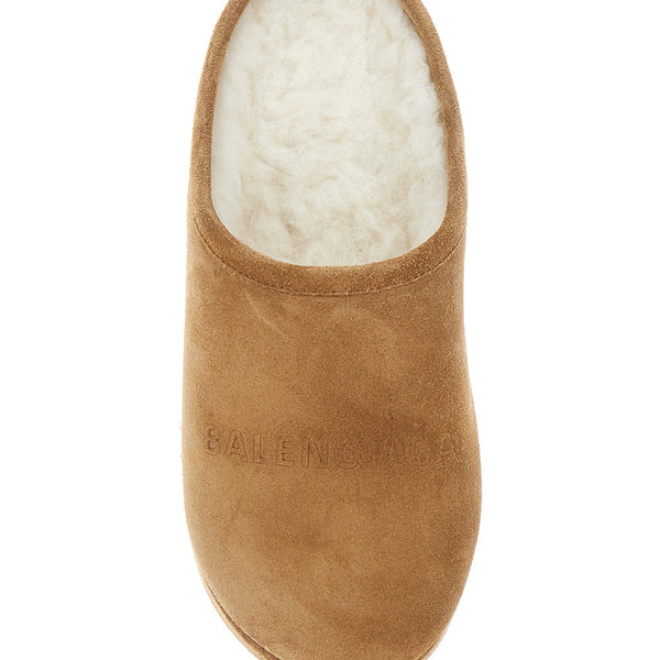 Close-up of Balenciaga flats hardware and fine stitching