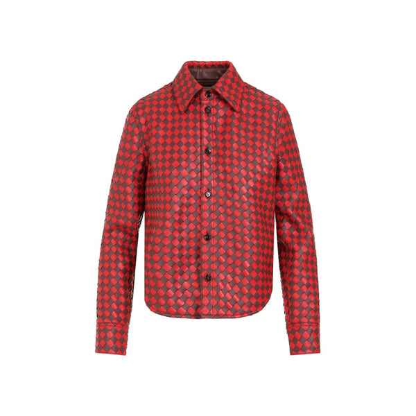 Bottega Veneta Tops? Bottega Veneta Bicolor Intrecciato Leather Shirt Women Elegant Everyday Designer Top