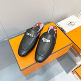 Hermès White Slide Sandals - Angled View
