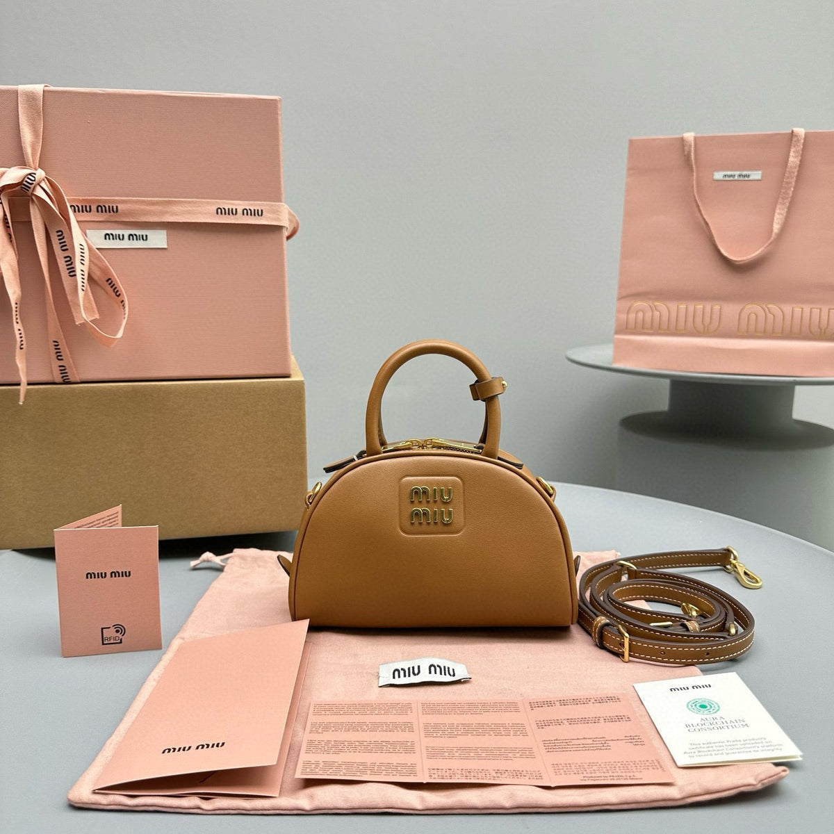 Bags- Miu M Leather Top Handle Bag Luxury Designer Leather Handbag