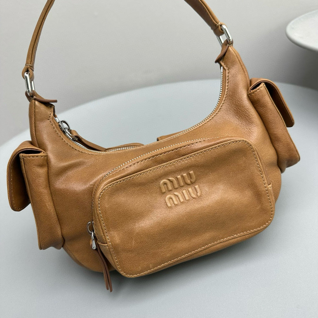 Bags- Miu M Pocket Nappa Leather Bag Premium Designer Shoulder Bag