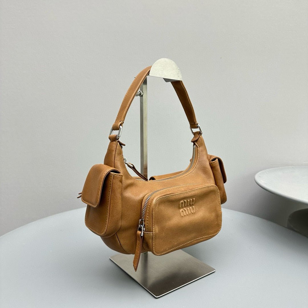 Bags- Miu M Pocket Nappa Leather Bag Premium Designer Shoulder Bag
