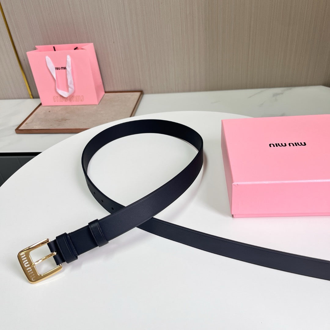 Belts- Miu M Belt 3 Cm Premium Leather Designer Belt