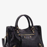 Close-up of Balenciaga shoulder bags hardware and fine stitching