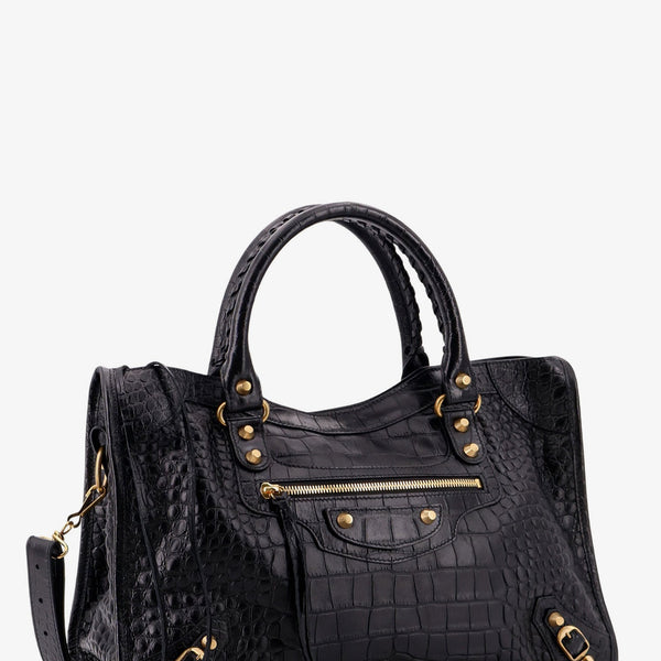 Close-up of Balenciaga shoulder bags hardware and fine stitching
