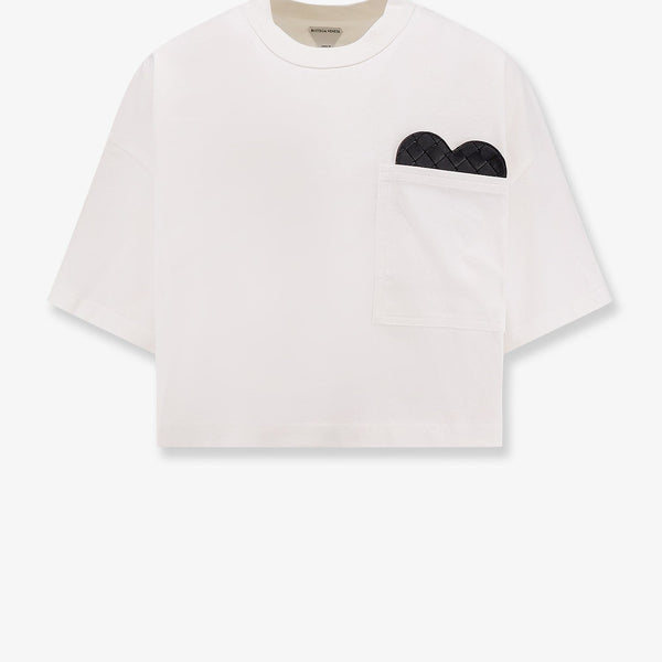 Bottega Veneta T-Shirts? Bottega Veneta Women Cotton T-Shirt With Intrecciato Leather Detail Premium Designer Cotton T-Shirt