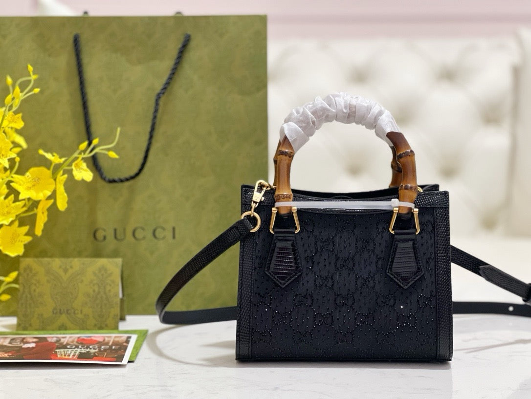 Gucci Bags- Gucci Diana Crystals Small Tote Bag Luxury Designer Leather Handbag