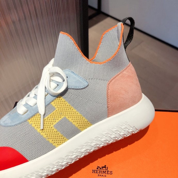 Hermès Burgundy Chunky Platform Sneakers - Back View