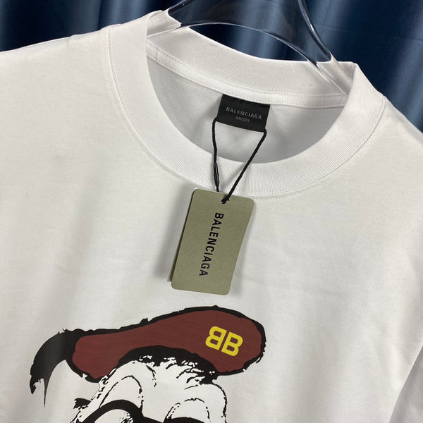 Close-up of Balenciaga t-shirt craftsmanship