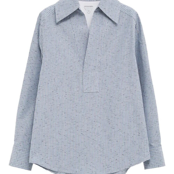 Bottega Veneta Tops? Bottega Veneta Women Cotton And Linen Striped Shirt Elegant Everyday Designer Top