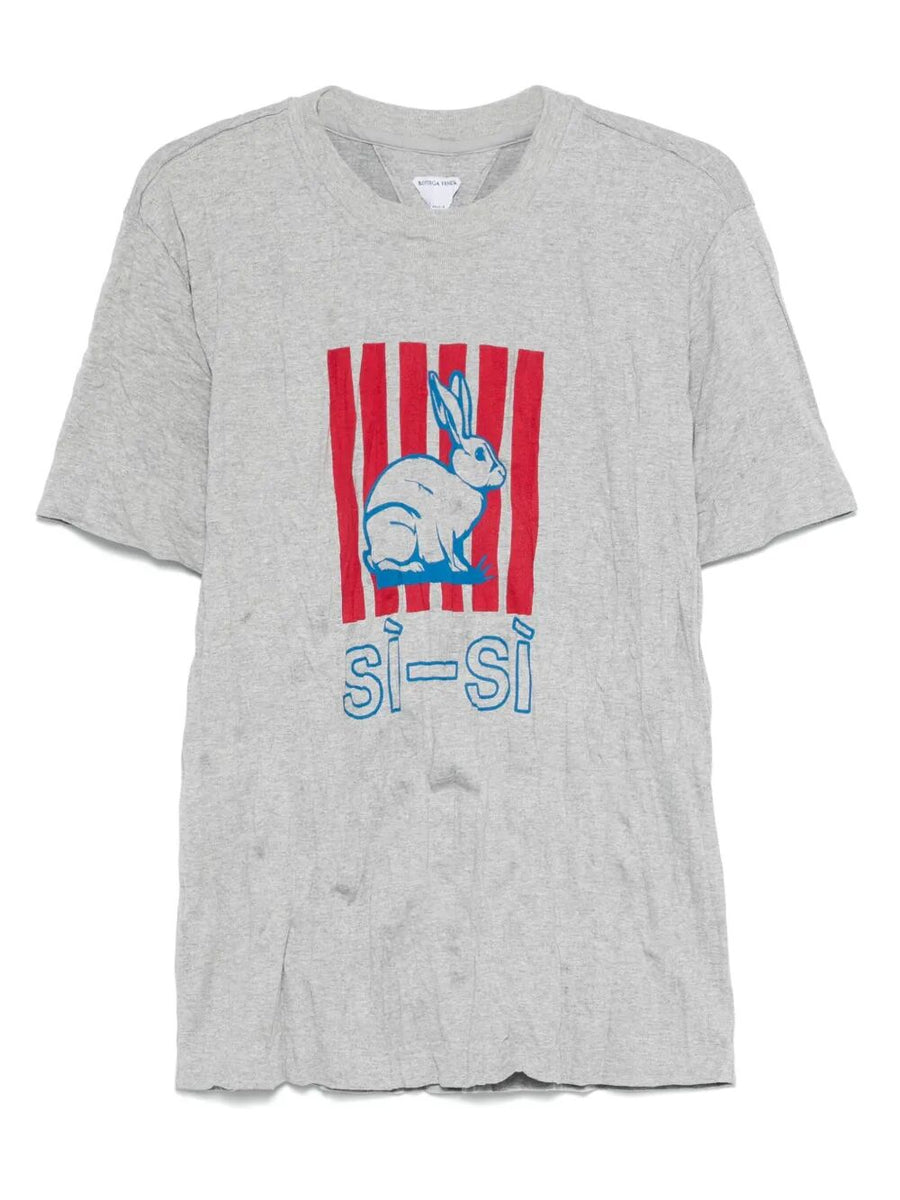 Bottega Veneta T-Shirts? Bottega Veneta Men Graphic Rabbit-Print Crushed Cotton Jersey T-Shirt Casual Everyday Designer Tee