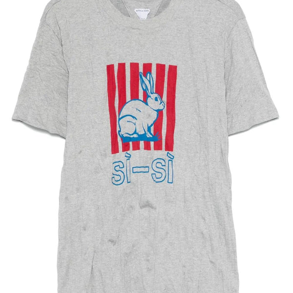 Bottega Veneta T-Shirts? Bottega Veneta Men Graphic Rabbit-Print Crushed Cotton Jersey T-Shirt Casual Everyday Designer Tee