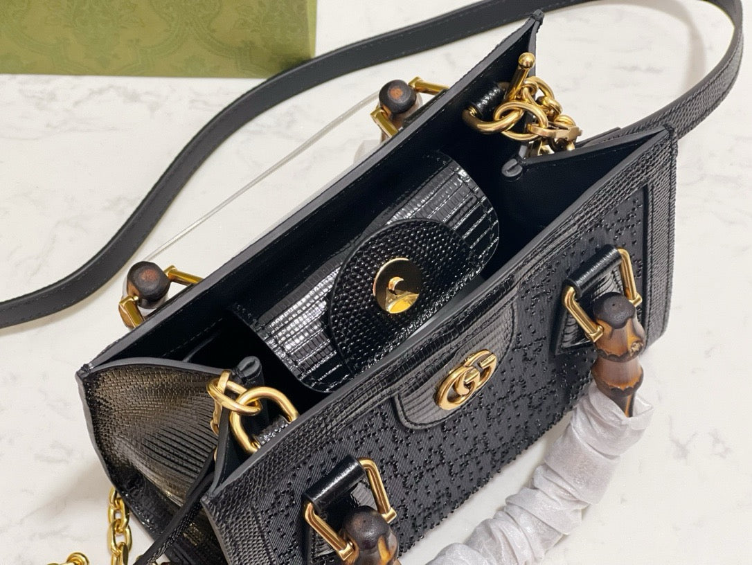 Gucci Bags- Gucci Diana Crystals Small Tote Bag Luxury Designer Leather Handbag