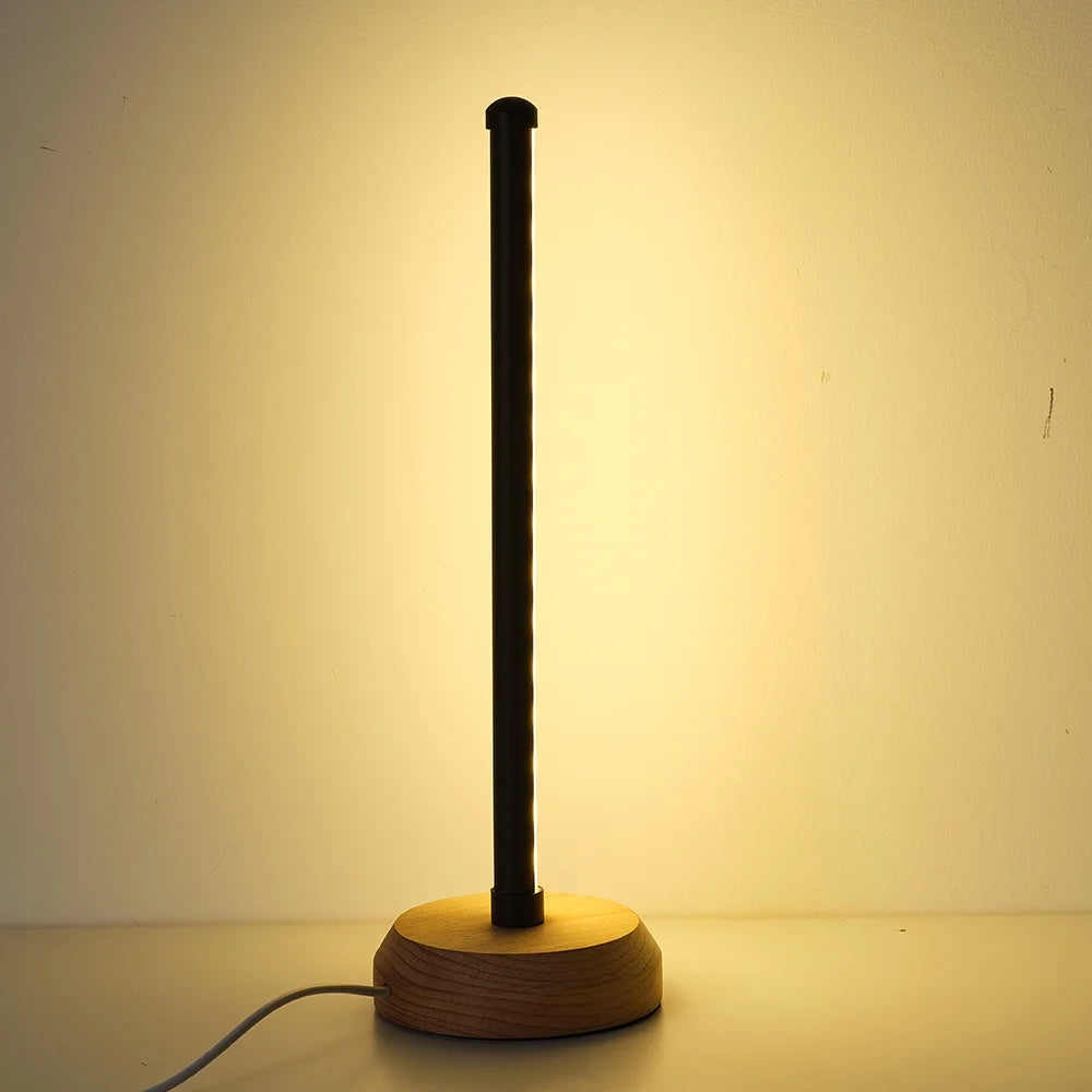 Simple Designs, Wood Base Mini Table Lamp, 13.4" H,Black
