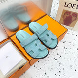 Hermès Burgundy Slide Sandals - Front View