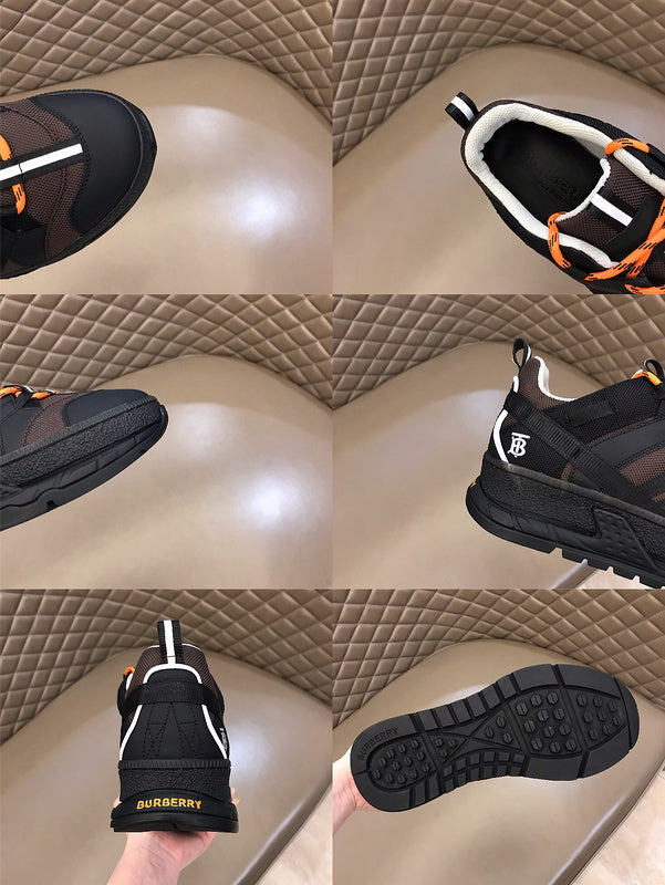 Burberry Chocolate Brown High-Top Sneakers - Close-Up Texture View