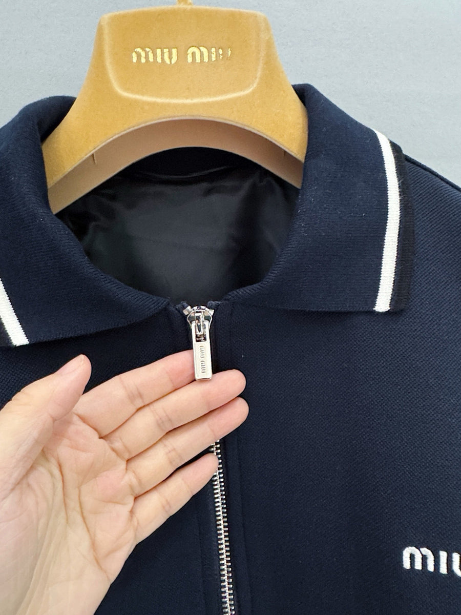 Polo Shirts- Miu M Zip Polo Classic Designer Cotton Polo Shirt