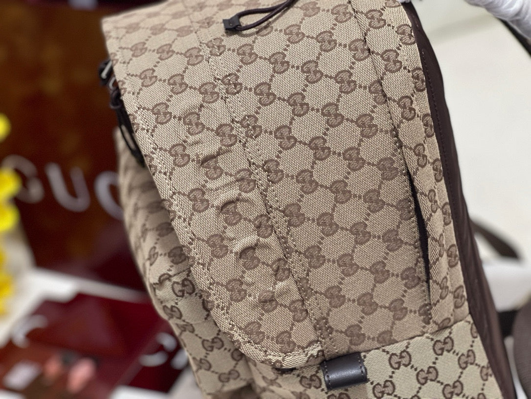 Close-up of Gucci Backpack signature hardware and stitching detail