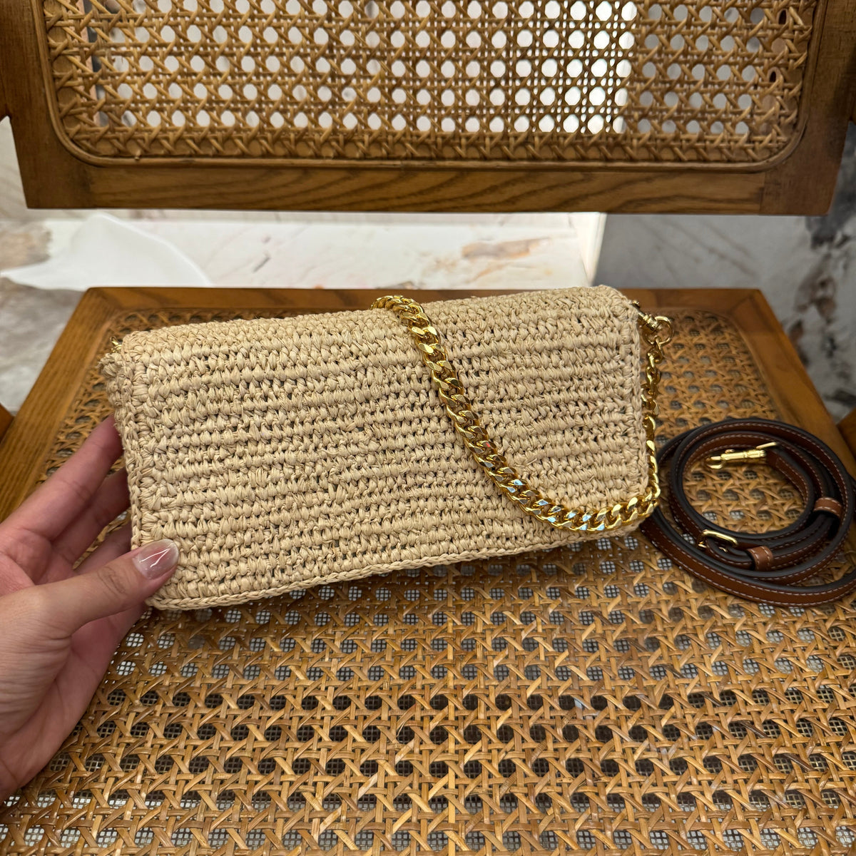 Bags- Cel Multipochette In Raffia Bag Luxury Designer Leather Handbag