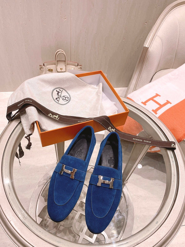 Hermès Grey Bow-Detail Flats - Front View