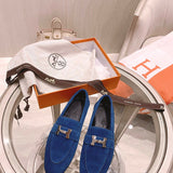 Hermès Grey Bow-Detail Flats - Front View