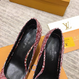 Louis Vuitton Tan Block Heel Pumps - Angled View