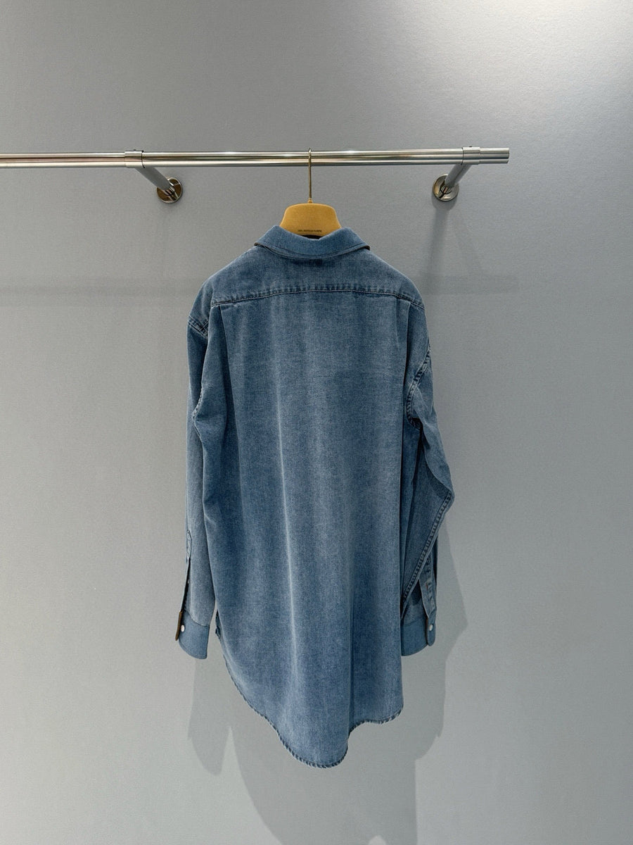 Tops- Miu M Denim Shirt Elegant Everyday Designer Top