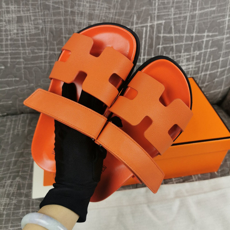 Hermès Tan Espadrille Wedge Sandals - Front View