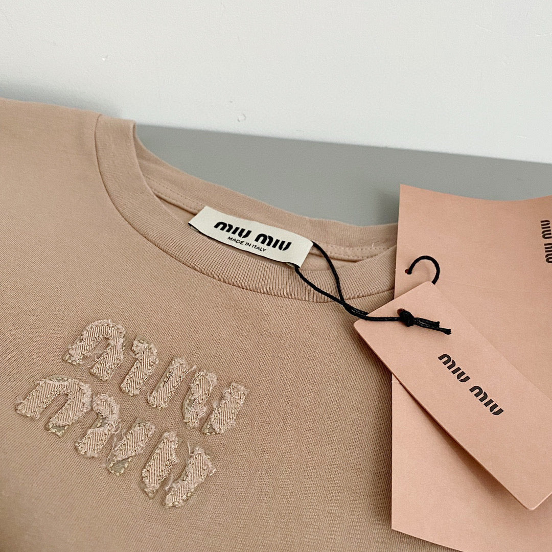 T-Shirts- Miu M T-shirt Casual Everyday Designer Tee