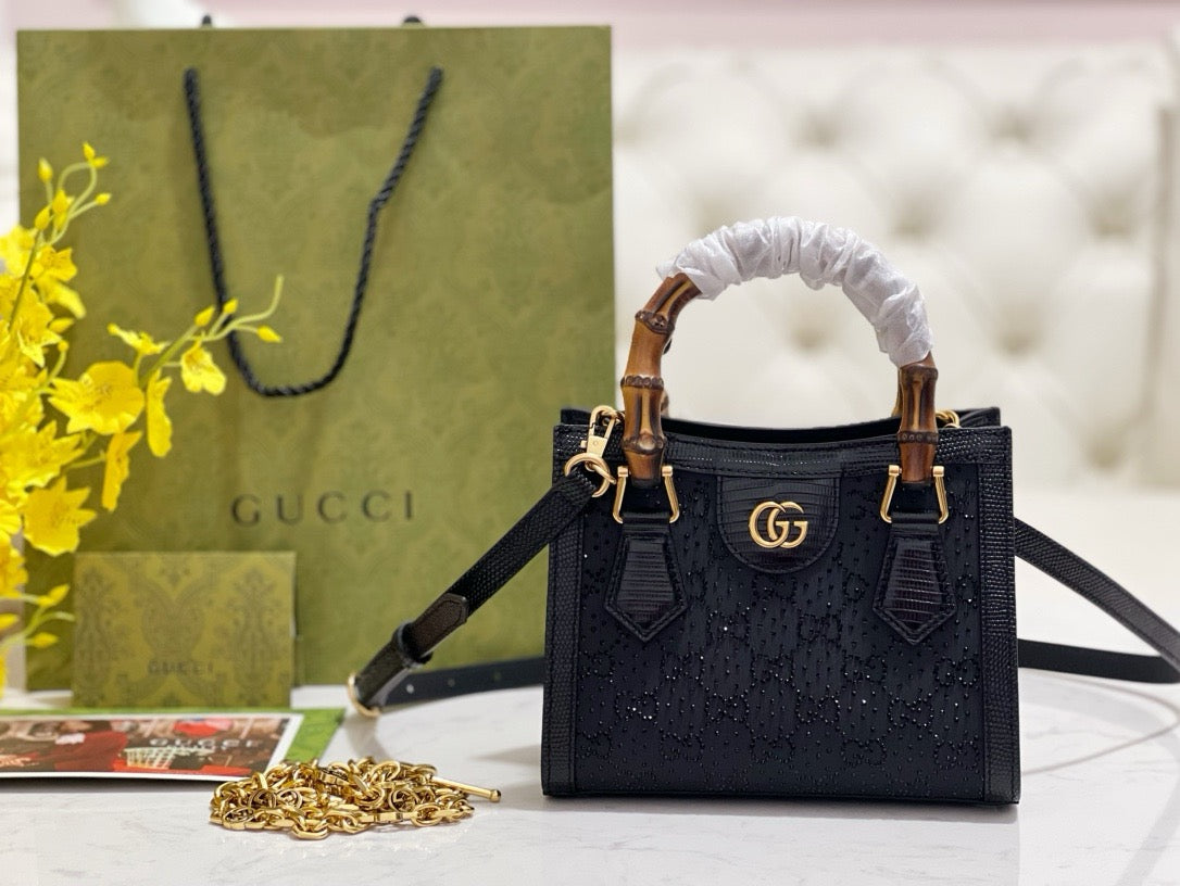 Gucci Bags- Gucci Diana Crystals Small Tote Bag Luxury Designer Leather Handbag
