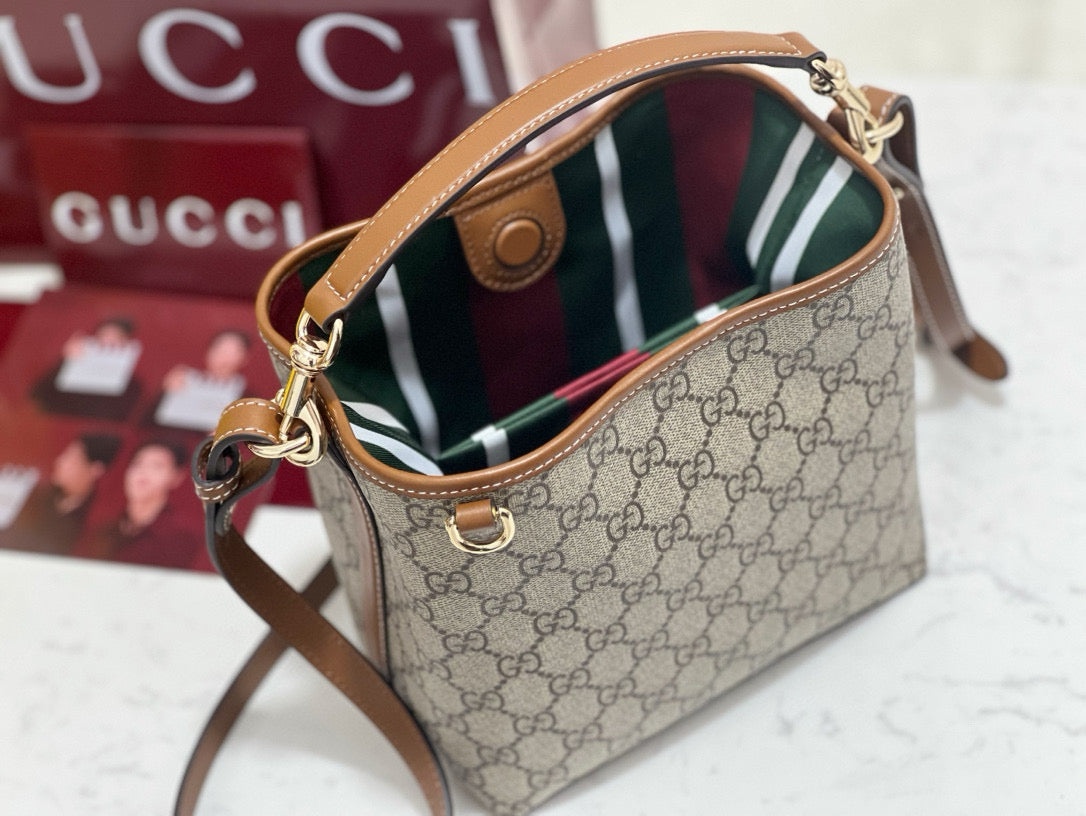 Front view of Gucci Emblem Mini Bucket Bag premium bucket bag