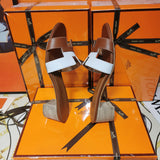 Hermès Camel Crisscross Strap Sandals - Sole Detail View