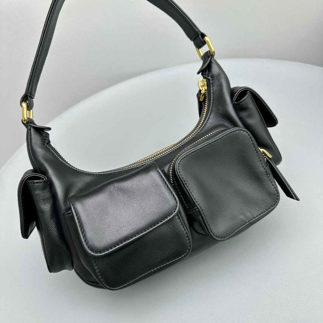Bags- Miu M Pocket Nappa Leather Bag Luxury Designer Leather Handbag