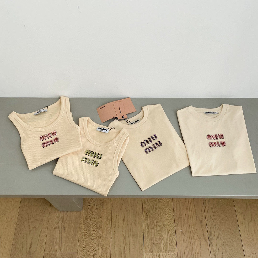 T-Shirts- Miu M T-shirt Casual Everyday Designer Tee