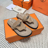 Hermès Nude Flat Thong Sandals - Full Silhouette View