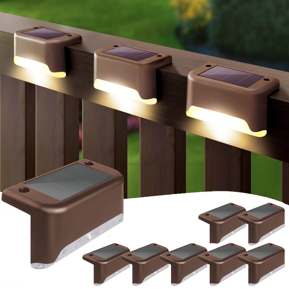 8PCS Outdoor Solar Deck Lights, Waterproof Solar Step Lights