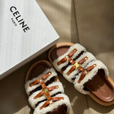 Close-up of Celine Mules signature hardware and stitching detail