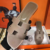 Hermès Grey Crisscross Strap Sandals - Side Profile View