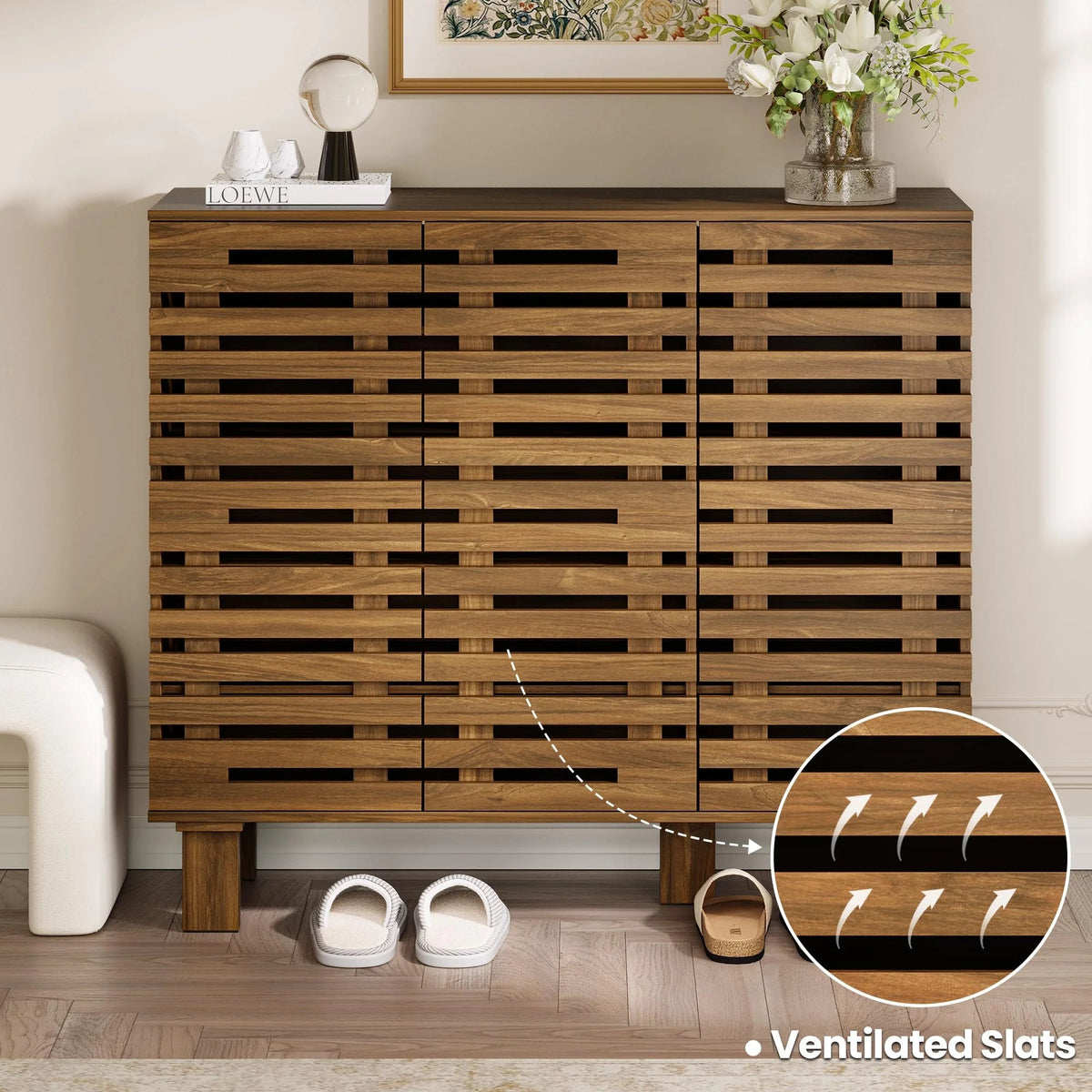 47" Wide Shoe Cabinet with Drawers and Adjustable Shelves