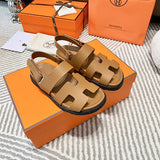 Hermès Black Block Heel Sandals - Full Silhouette View