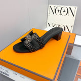 Hermès Black Ankle Strap Sandals - Close-Up Texture View