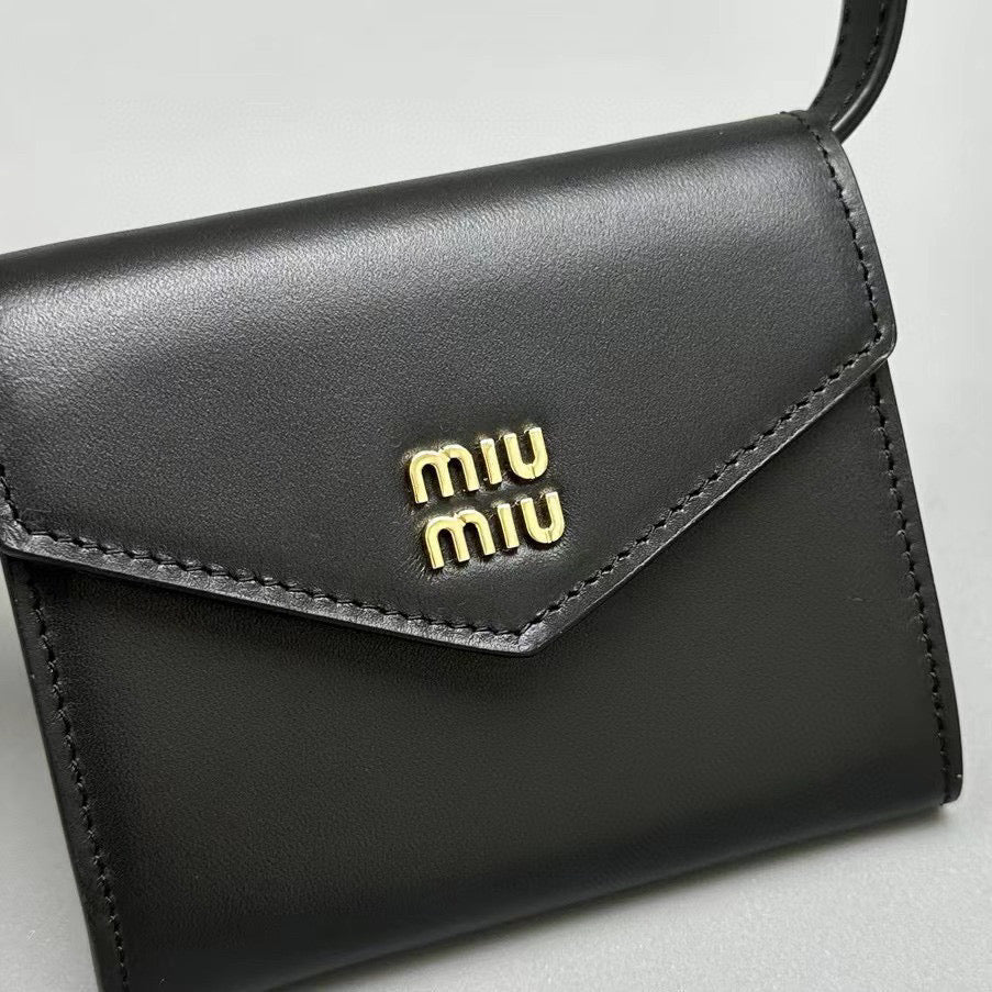 Wallets- Miu M Shoulder Strap Wallet Premium Leather Designer Wallet