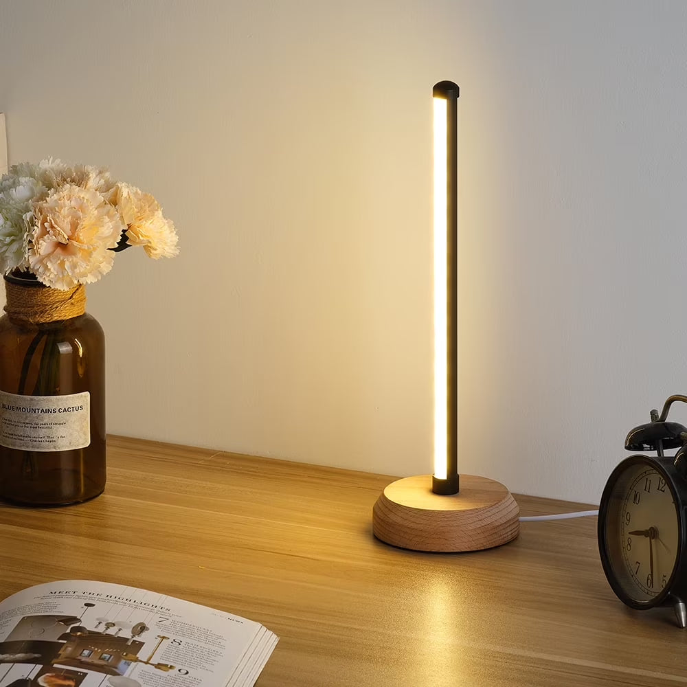 Simple Designs, Wood Base Mini Table Lamp, 13.4" H,Black