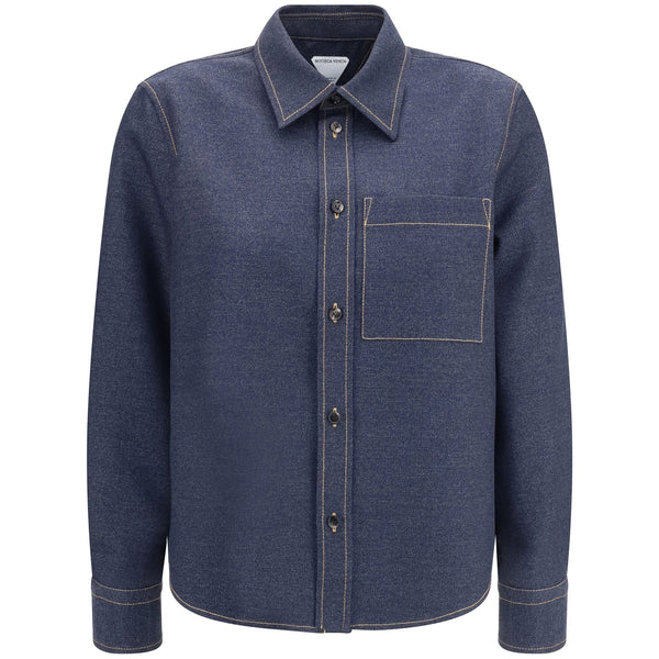 Bottega Veneta Tops? Bottega Veneta Women Denim-Effect Mélange Wool Shirt Elegant Everyday Designer Top