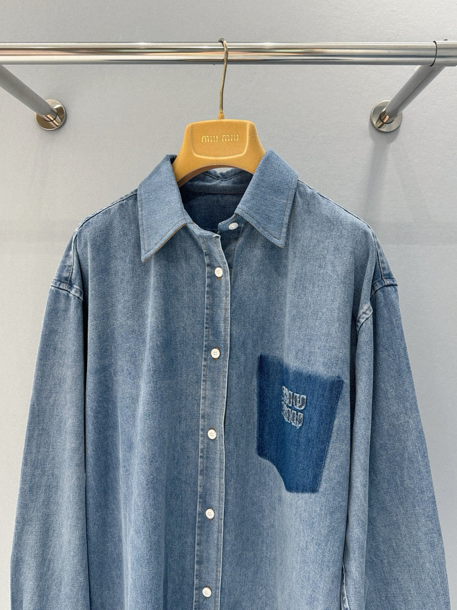 Tops- Miu M Denim Shirt Elegant Everyday Designer Top