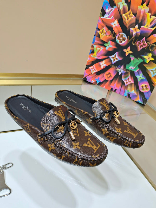 Louis Vuitton Tan Pointed-Toe Flats - Angled View