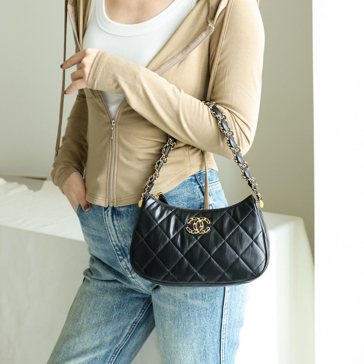 Front view of Chanel 23K Hobo Bag premium bag