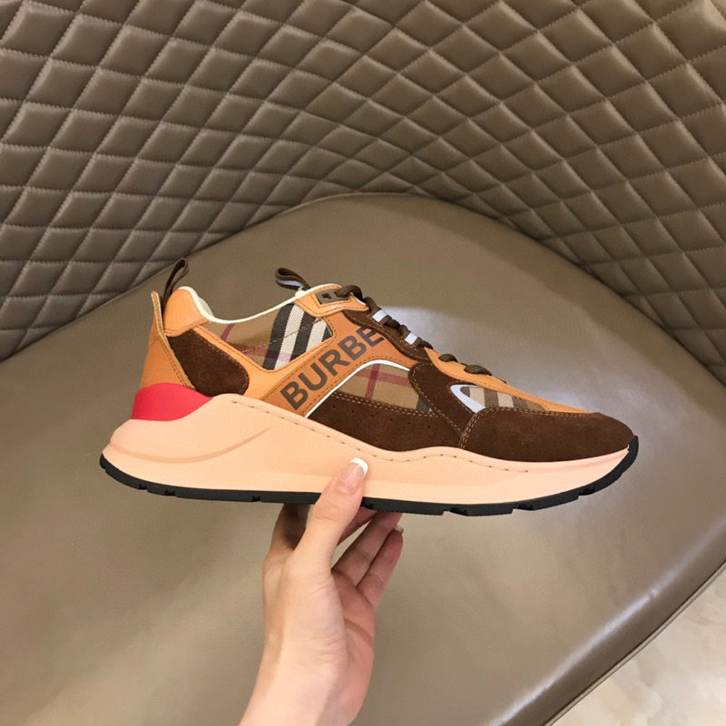 Burberry Beige High-Top Sneakers - Close-Up Texture View